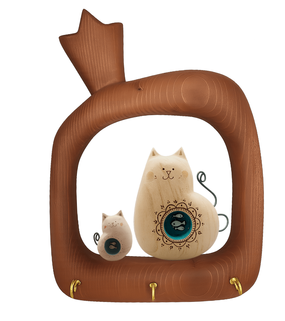 قاب جاکلیدی یک تکه جفتی گربه با بچه طرح انار19*25