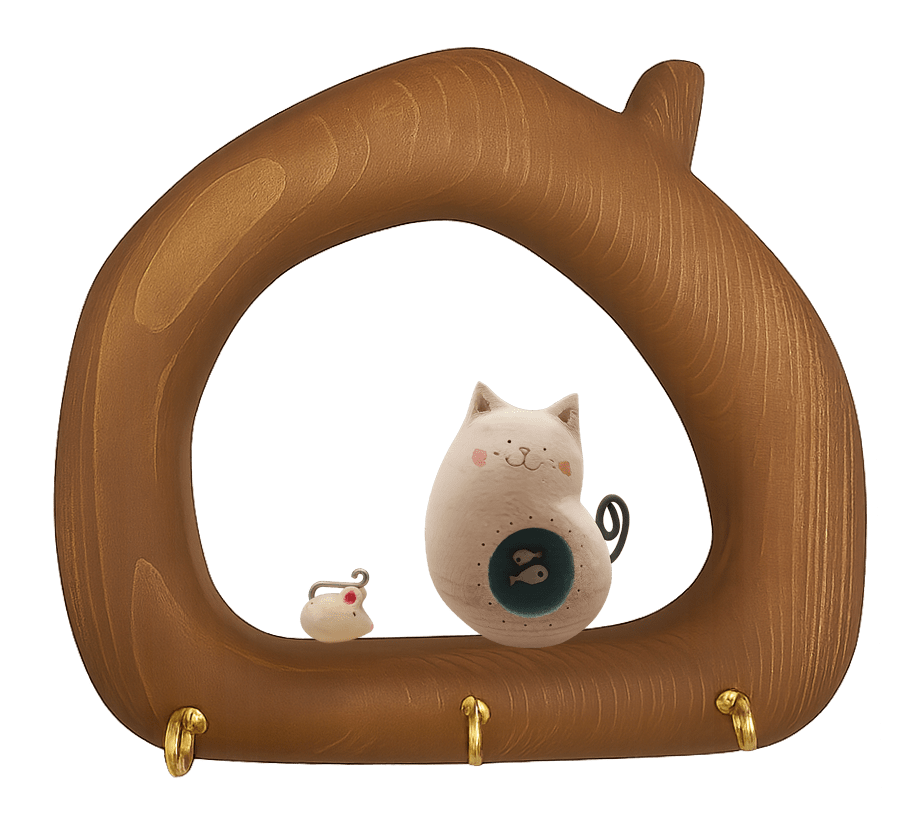 قاب جاکلیدی یک تکه جفتی کوچک موش و گربه طرح خانه