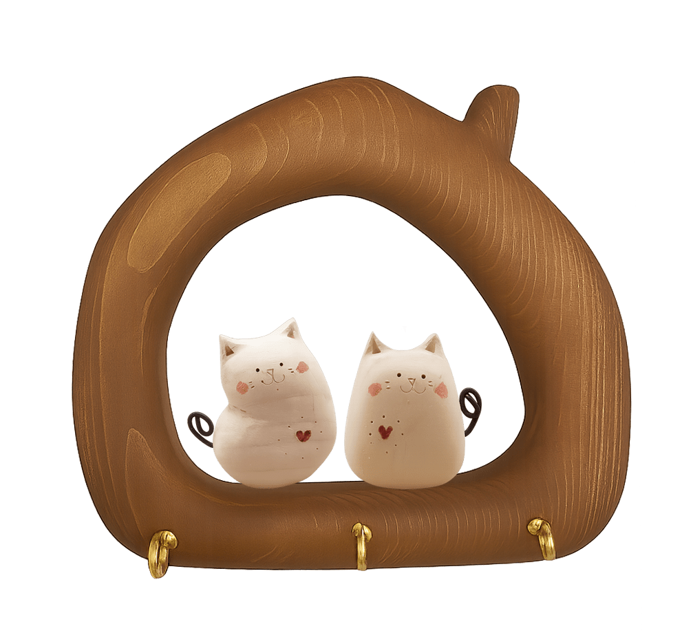 قاب جاکلیدی یک تکه جفتی کوچک: گربه قلبی طرح خانه